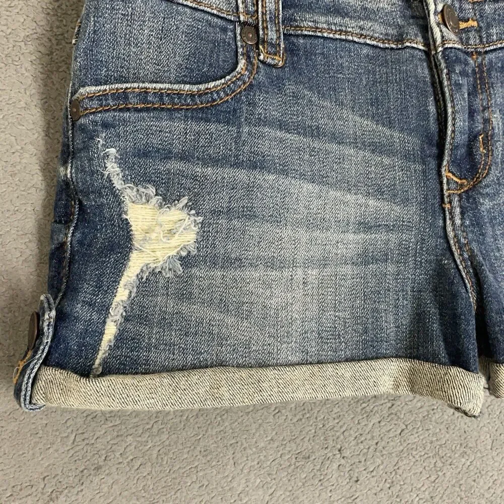 Eunina Denim Shorts Womens Size S High Rise Shortie Button Fly Distressed Cuffed